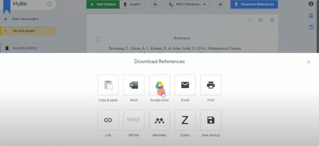 Menu for loading references into MyBib