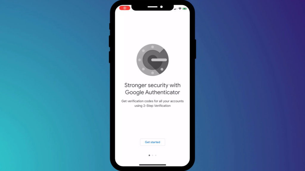 A smartphone displaying the Google Authenticator app's welcome screen