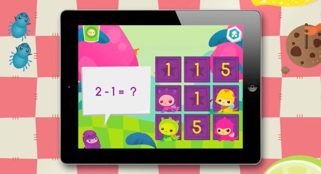 One of the mini games in Moose Math on a tablet