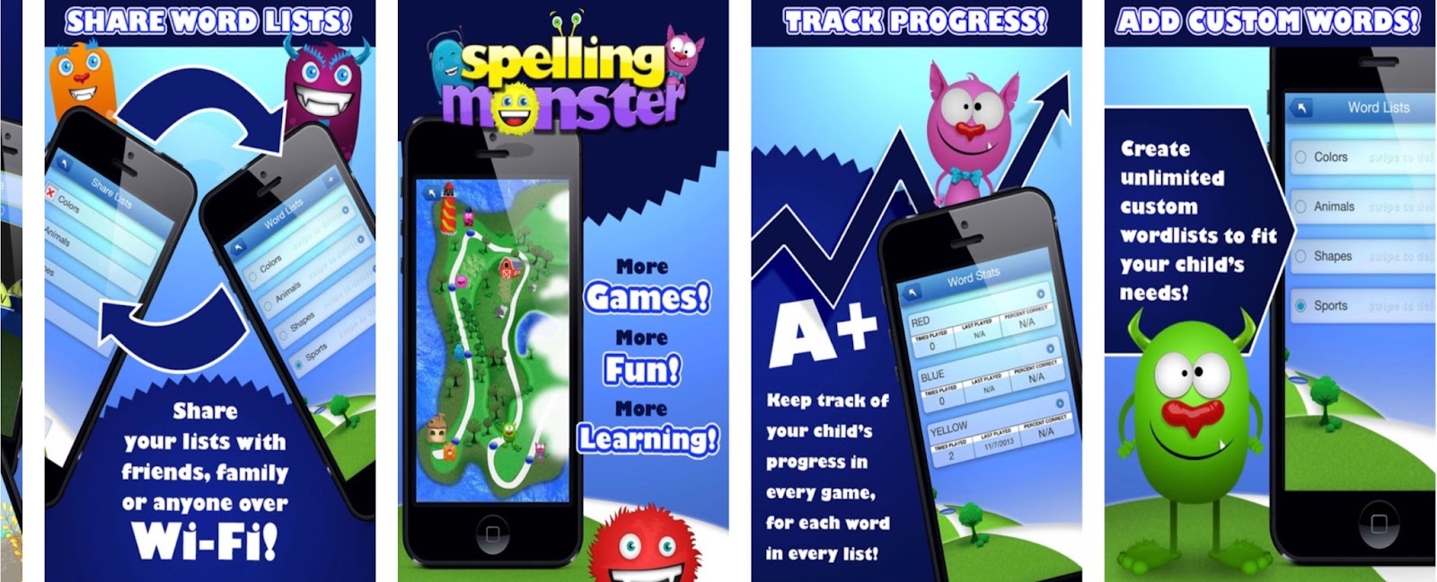 Spelling Monster app features