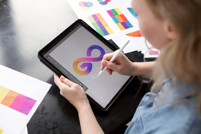 Logo Designer Working on a Graphic Tablet