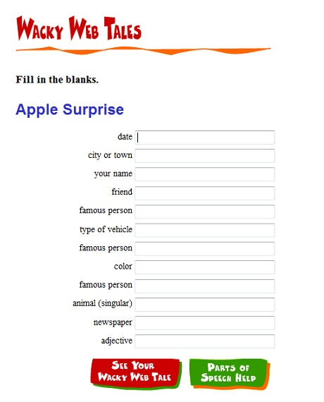 Wacky web tales fill-in form